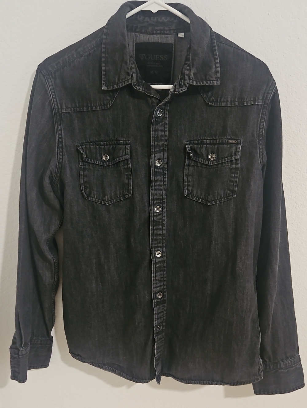 Guess Black Washed Denim Button-Front Shirt